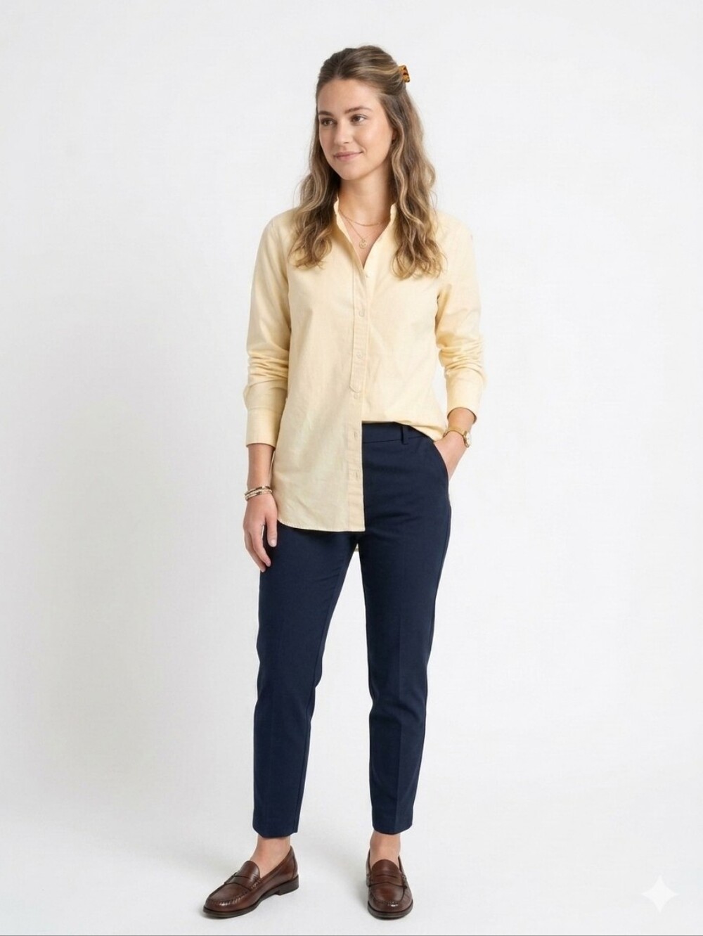 Lauren Ralph Lauren Yellow Mandarin Collar Buttoned Down Cotton Shirt - SZ M